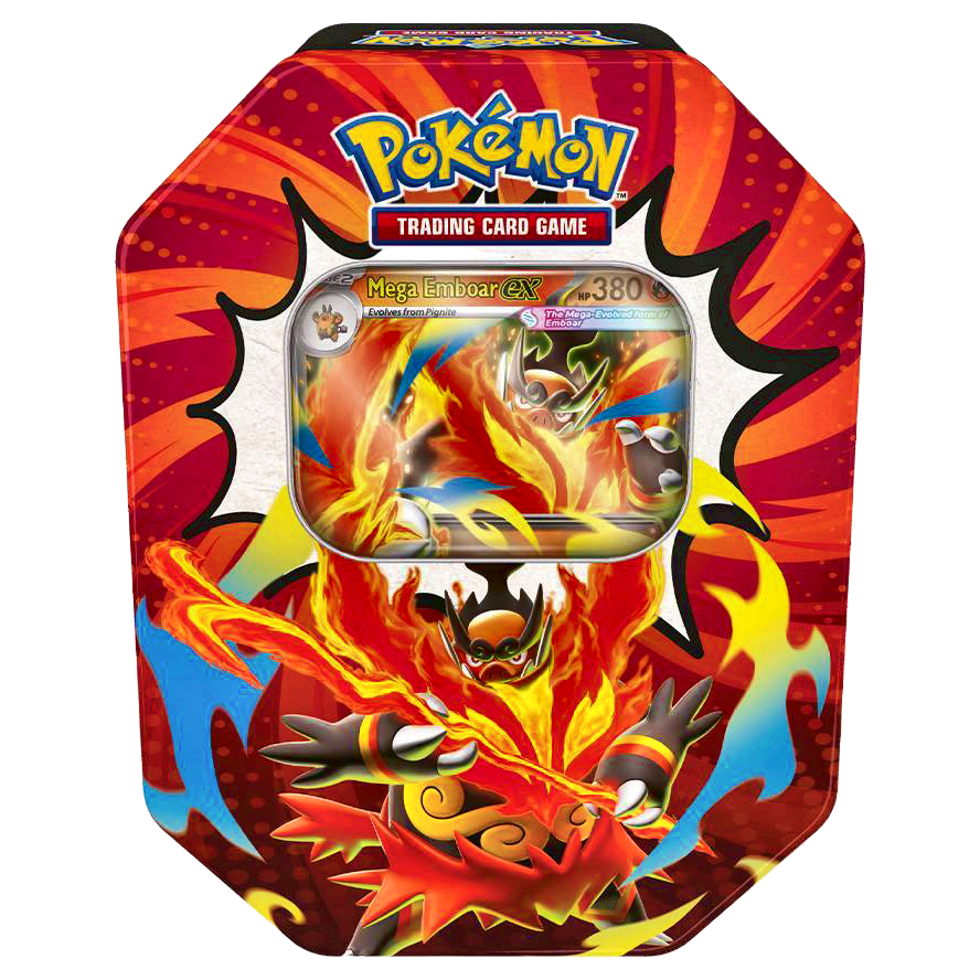 Pokemon Ascended Heroes Tin - Mega Emboar ex design (4 booster packs + promo)