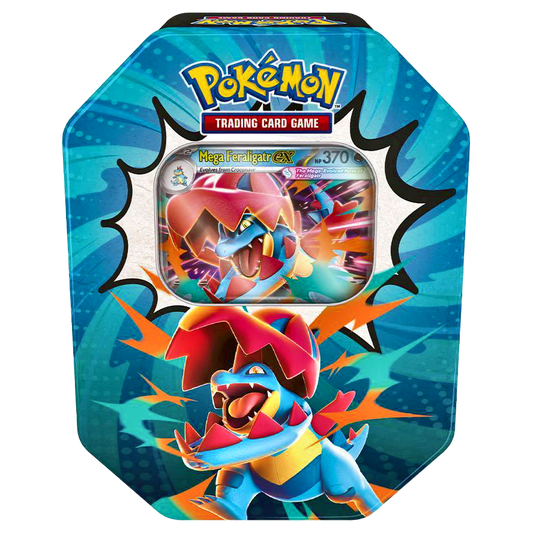 Pokemon Ascended Heroes Tin - Mega Feraligatr ex design (4 booster packs + promo)
