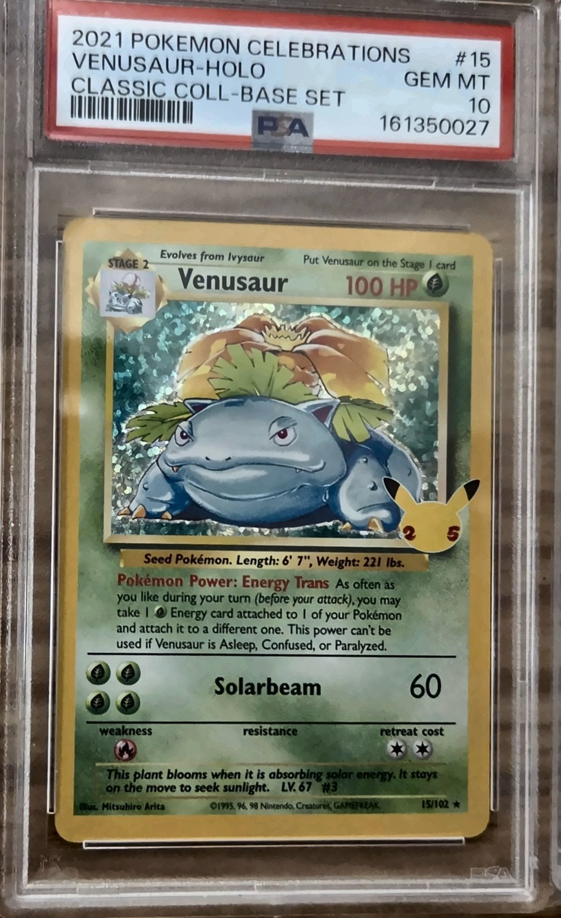 PSA 10 Venusaur Holo #15 | 2021 Pokémon Celebrations Classic Collection - the exact slab (photo by HoloHunterz)