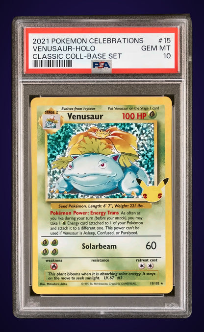 PSA 10 Venusaur Holo #15 (2021 Celebrations Classic Collection) graded slab