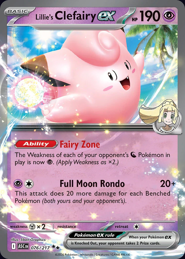 Lillie's Clefairy ex 76 Double Rare (ex) - EN-me2pt5 card