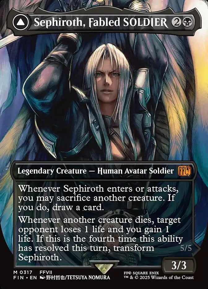Sephiroth, Fabled SOLDIER // Sephiroth, One-Winged Angel 317 Borderless Mythic - MTG fin card