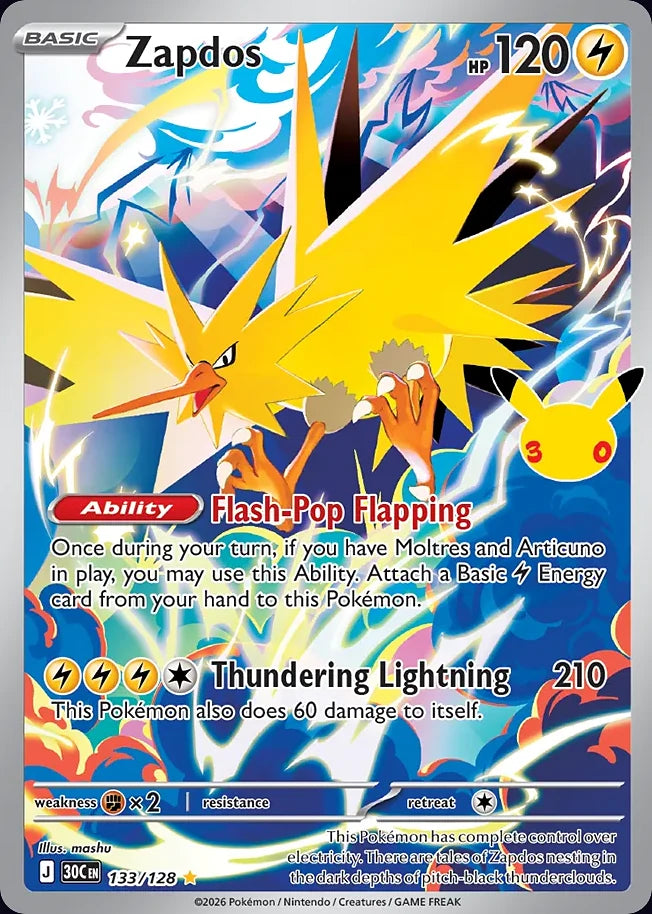 Zapdos 133 Illustration Rare · 30th Celebration (EN) - Bundle card